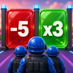 App icon of Lane Shooter: a red minus gate and a green times gate above the squad