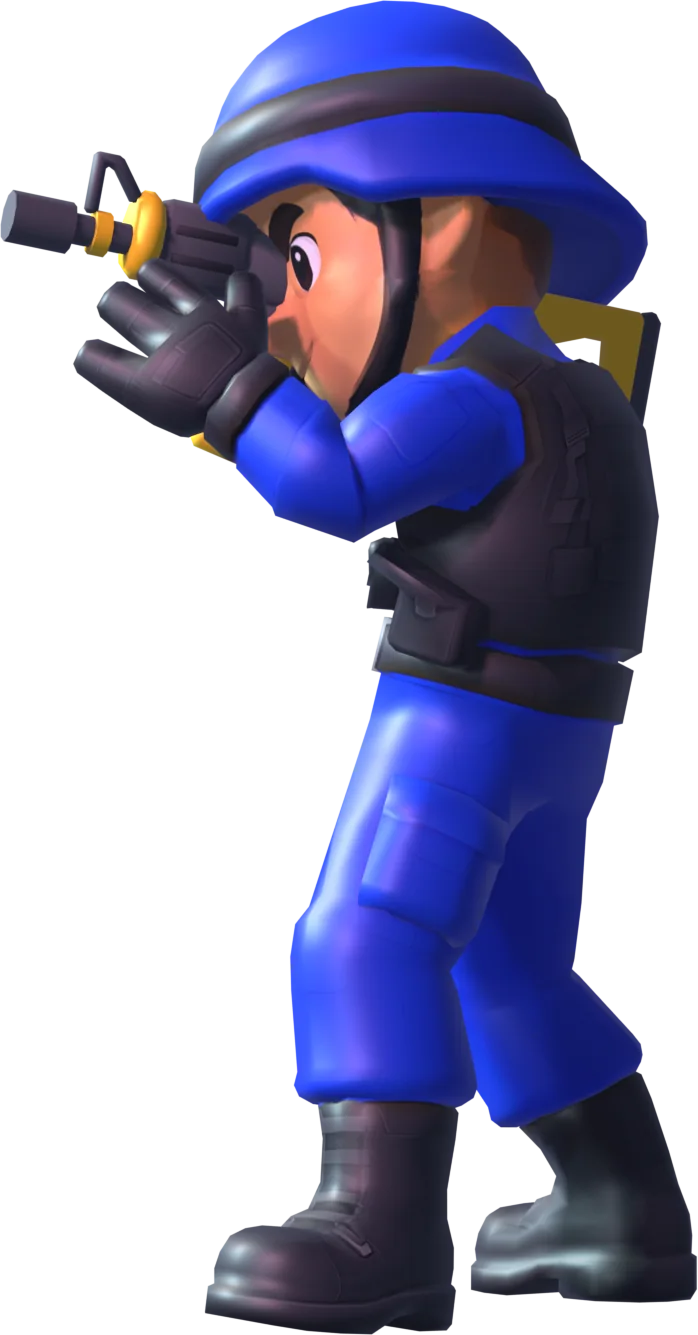 3D figure of a soldier from Lane Shooter aiming his assault rifle